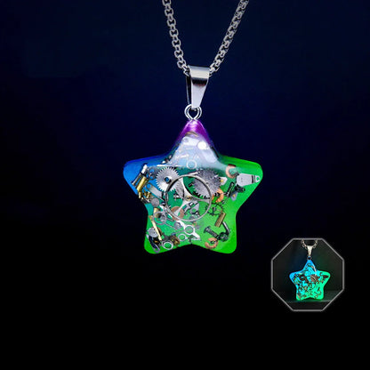 Elegant titanium steel star and moon pendant necklace with a mesmerizing cosmic-inspired design