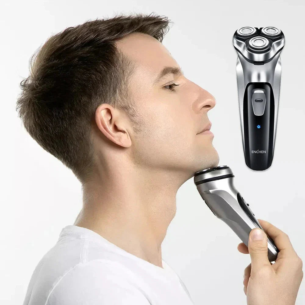 Advanced cordless electric face shaver with 3D floating heads and ultra-thin double ring cutter for a smooth, comfortable shave