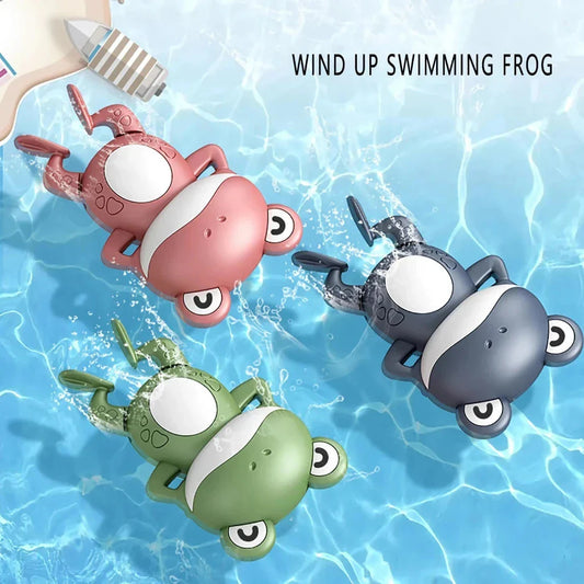 Delightful Clockwork Baby Bath Toy - Cute Frog Design, featuring a pink frog toy with a clockwork mechanism for swimming action