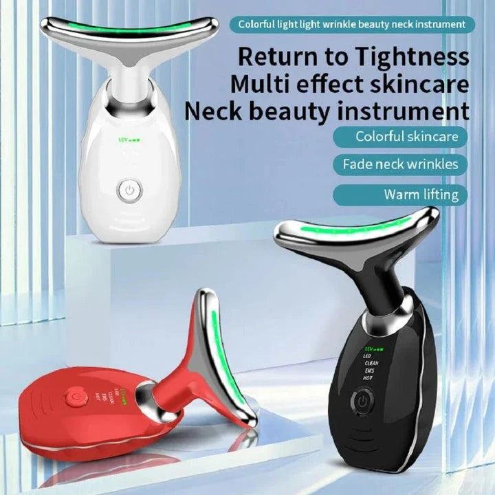 Neck and Face Beauty Device with Colorful LED Photon Therapy for Skin Tightening, Wrinkle Reduction and Double Chin Removal