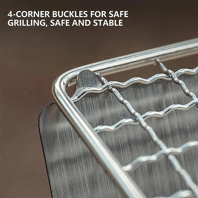 Compact stainless steel portable folding BBQ grill for outdoor cooking and camping