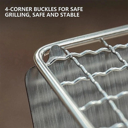 Compact stainless steel portable folding BBQ grill for outdoor cooking and camping