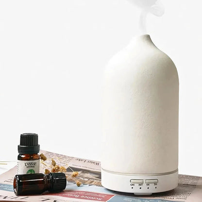 Elegant ceramic ultrasonic essential oil diffuser with timer and night light function for home ambiance and aromatherapy