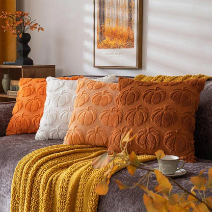 Cosy brown pumpkin-themed cushion cover for autumn home decor