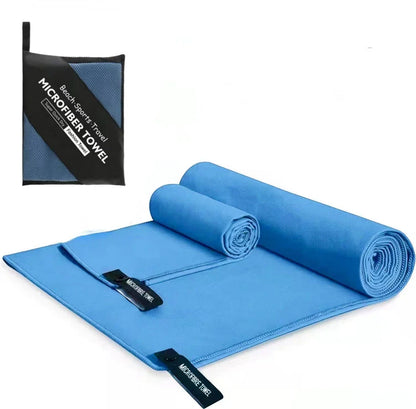 Premium quick-dry microfibre sports towel in various sizes, perfect for gym, yoga, swimming, camping, and beach activities