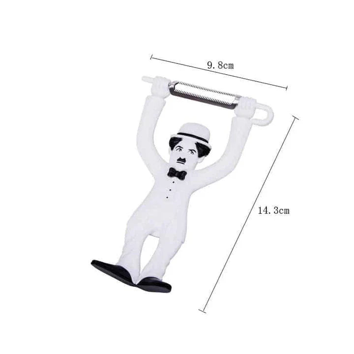 Vintage-inspired plastic fruit and vegetable peelers featuring the iconic silhouette of Charlie Chaplin's Tramp character