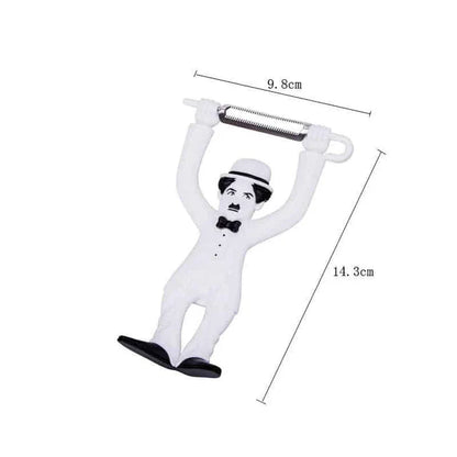 Vintage-inspired plastic fruit and vegetable peelers featuring the iconic silhouette of Charlie Chaplin's Tramp character