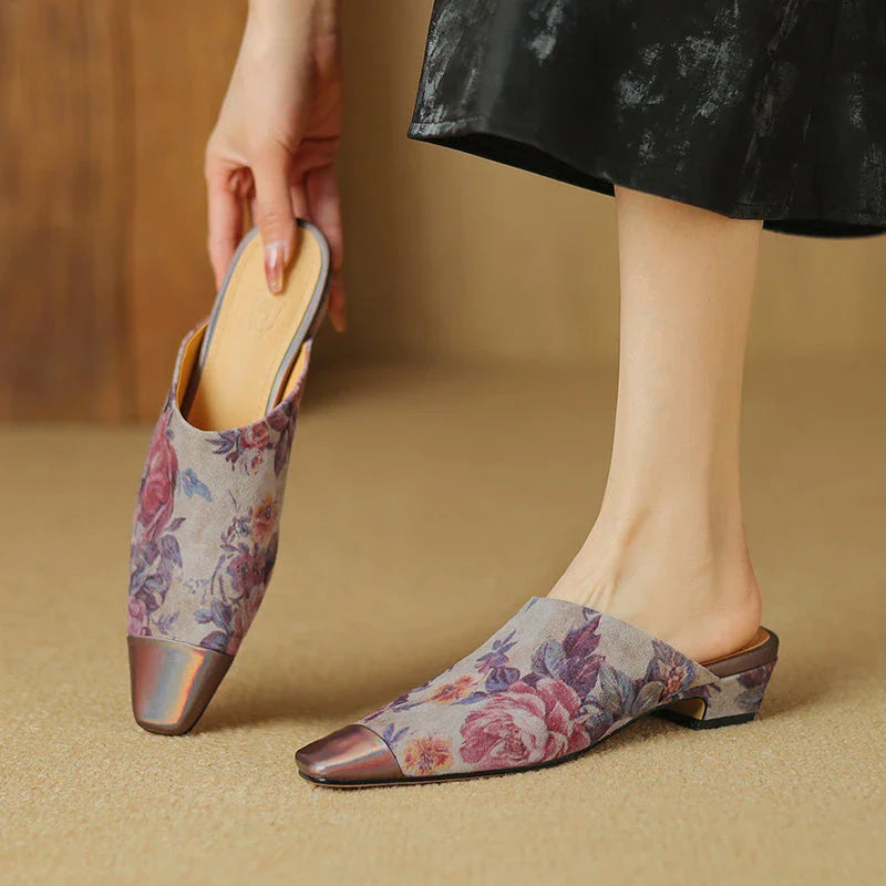 Elegant suede mule slippers with a chic 3cm square heel, designed for everyday comfort and style