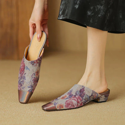 Elegant suede mule slippers with a chic 3cm square heel, designed for everyday comfort and style