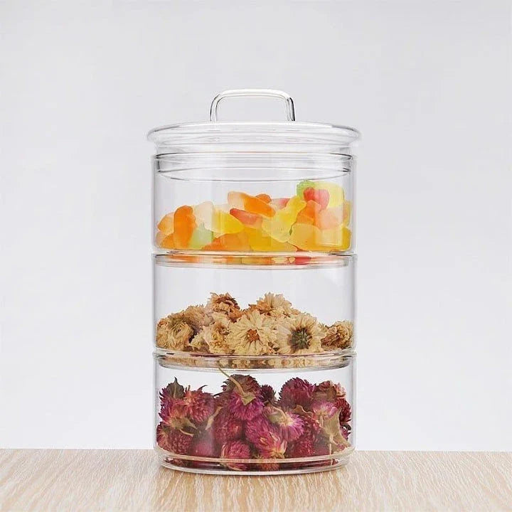 Premium 3-Layer Glass Food Storage Jars with Borosilicate Glass and Airtight Wooden Lids