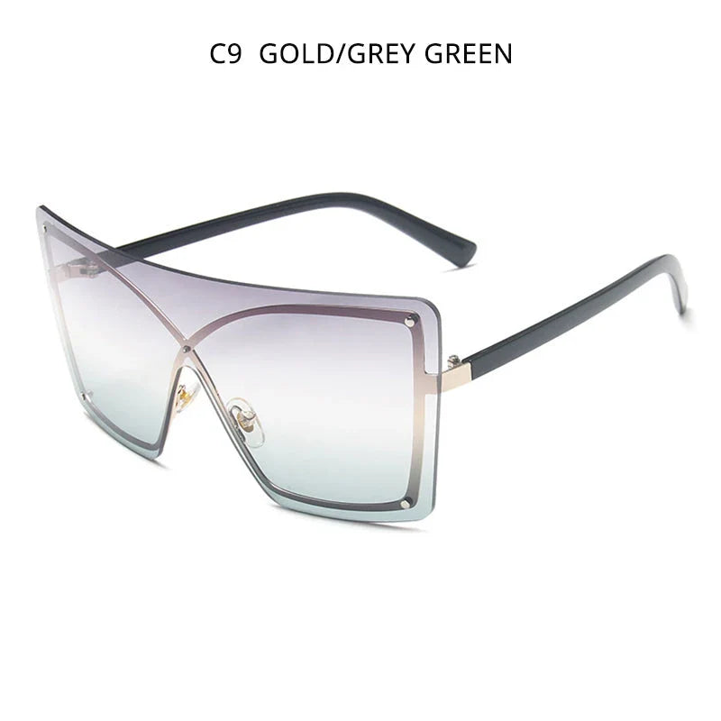 Stylish oversized flat top sunglasses with a rimless design, providing UV protection and a comfortable fit for the modern British woman