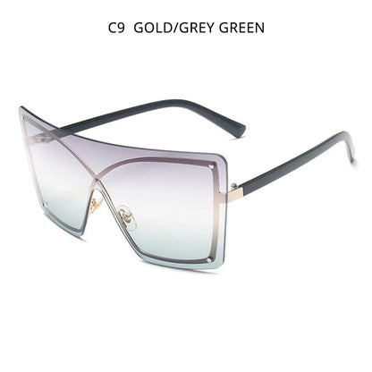 Stylish oversized flat top sunglasses with a rimless design, providing UV protection and a comfortable fit for the modern British woman