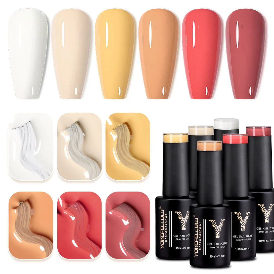 Autumn-inspired gel nail polish kit with vibrant orange, yellow, and glitter shades