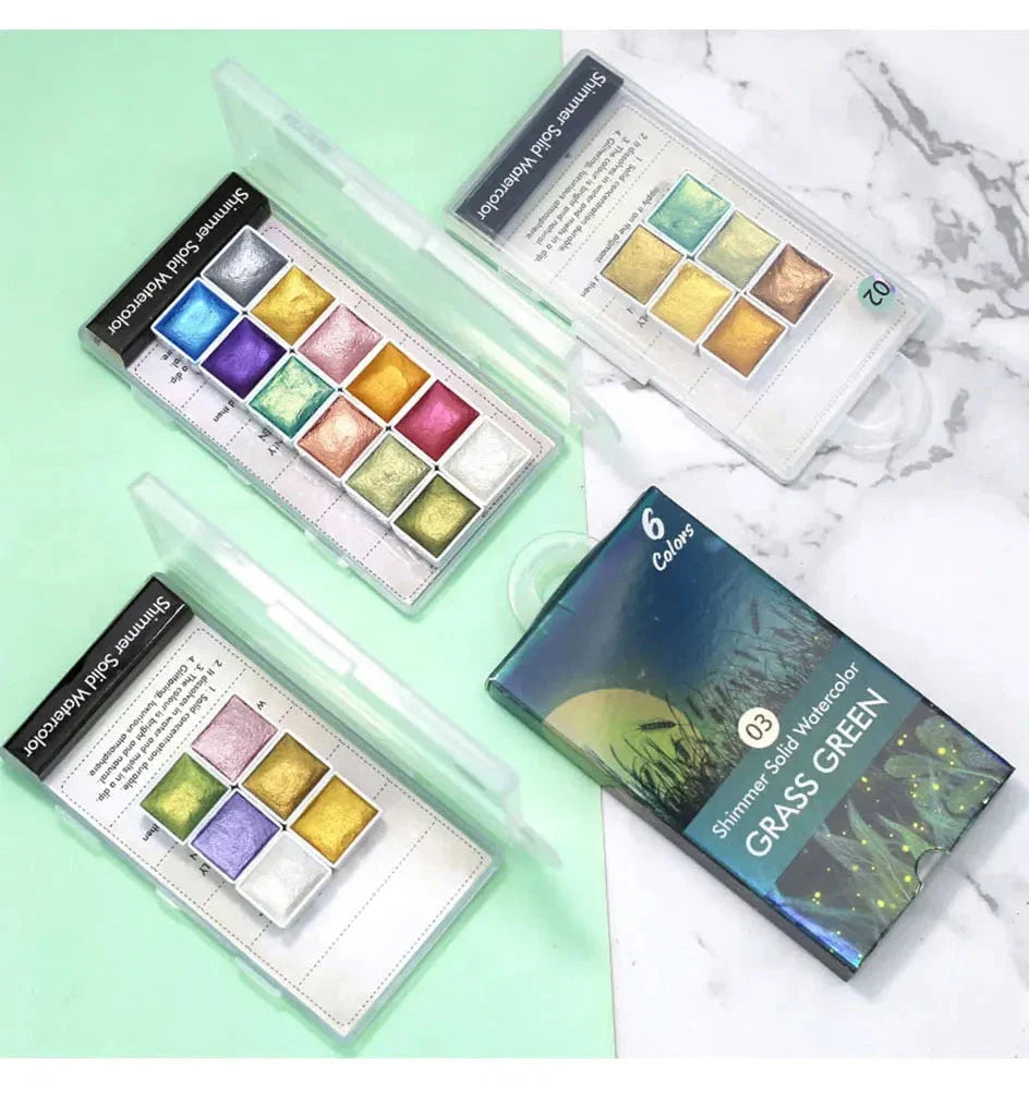 Dazzling watercolour nail art powder with iridescent, metallic, and glitter effects for creating vibrant, salon-quality nail designs