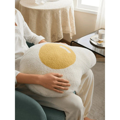 Cosy and charming kawaii fried egg throw pillow with plush microfiber fabric and cotton filling for stylish home decor