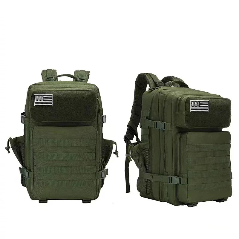 Oxford fabric waterproof backpack with large 45-litre capacity, multiple pockets, and comfortable padded straps for daily use and outdoor adventures