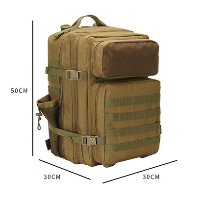 Oxford fabric waterproof backpack with large 45-litre capacity, multiple pockets, and comfortable padded straps for daily use and outdoor adventures