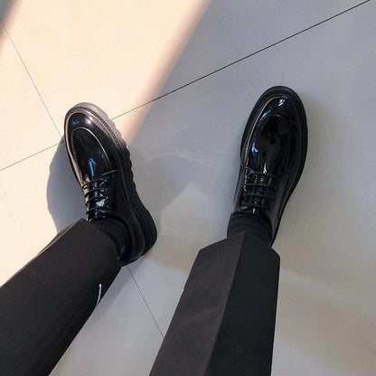 Premium microfiber leather casual shoes with thick rubber sole, low-top design, and striking Korean-inspired details