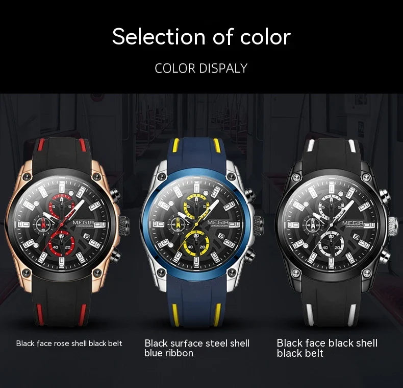 Trendha Multipurpose Sports Silicone Watch with Black Steel Case, Blue Ribbon, Durable Silicone Strap, and Precise Quartz Movement