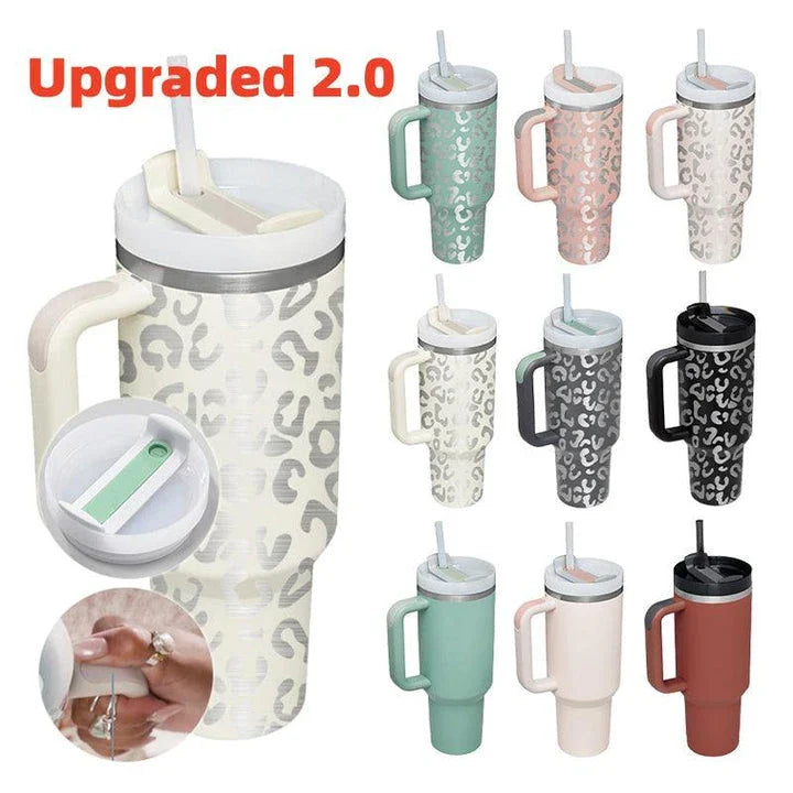 Premium insulated travel mug with straw, made of high-quality stainless steel to keep drinks hot or cold for up to 24 hours
