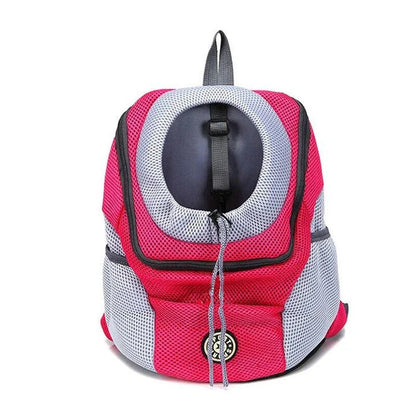 Compact dog carrier backpack made of durable nylon with a convenient front hole for small dogs to poke their head out