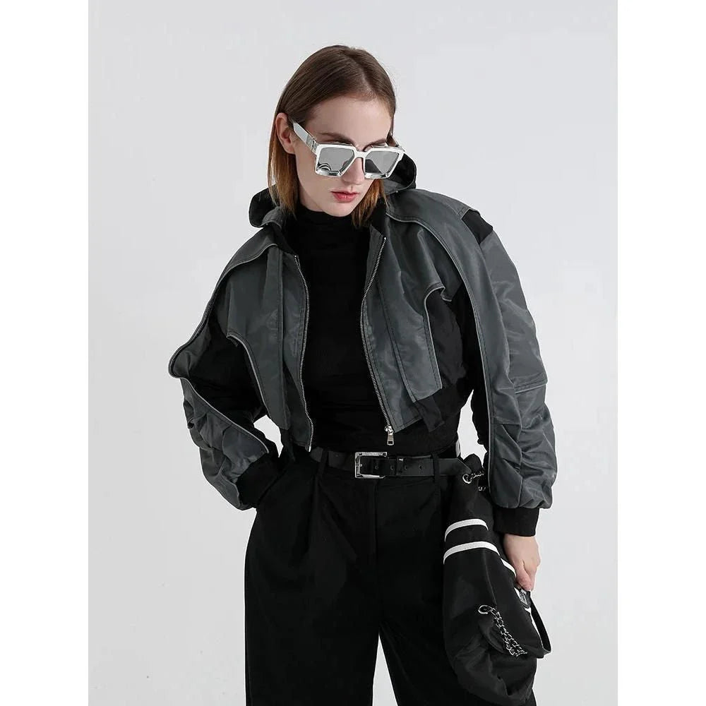 A stylish autumn hooded jacket with reflective splicing and a patchwork design, providing both fashion and visibility.