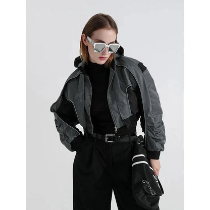 A stylish autumn hooded jacket with reflective splicing and a patchwork design, providing both fashion and visibility.