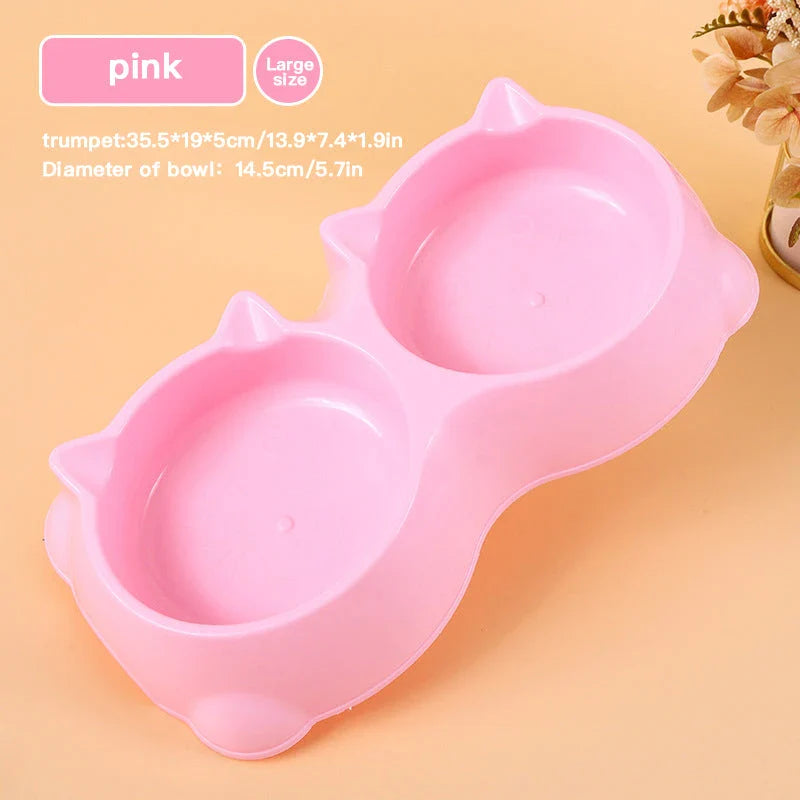 Dual Pet Feeding Bowl with Separate Food and Water Compartments, Anti-Slip Base, and Rounded Design for Cats and Dogs