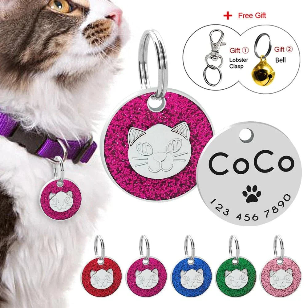 Premium stainless steel ID tag with personalised engraving and glitter accent, a stylish accessory for everyday use