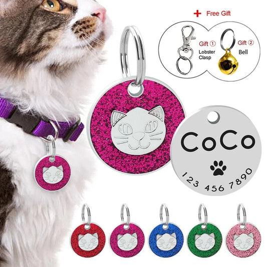 Premium stainless steel ID tag with personalised engraving and glitter accent, a stylish accessory for everyday use