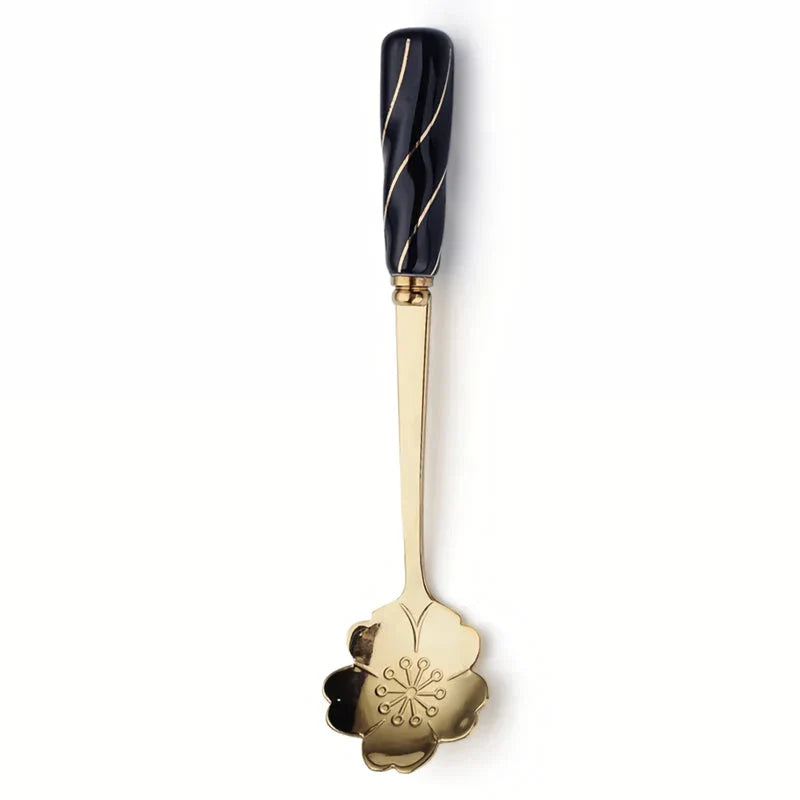 Elegant stainless steel flower teaspoon with ceramic handle in various colours and flower shapes