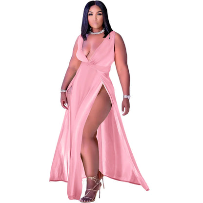 Elegant women's sleeveless v-neck dress in various colours and sizes