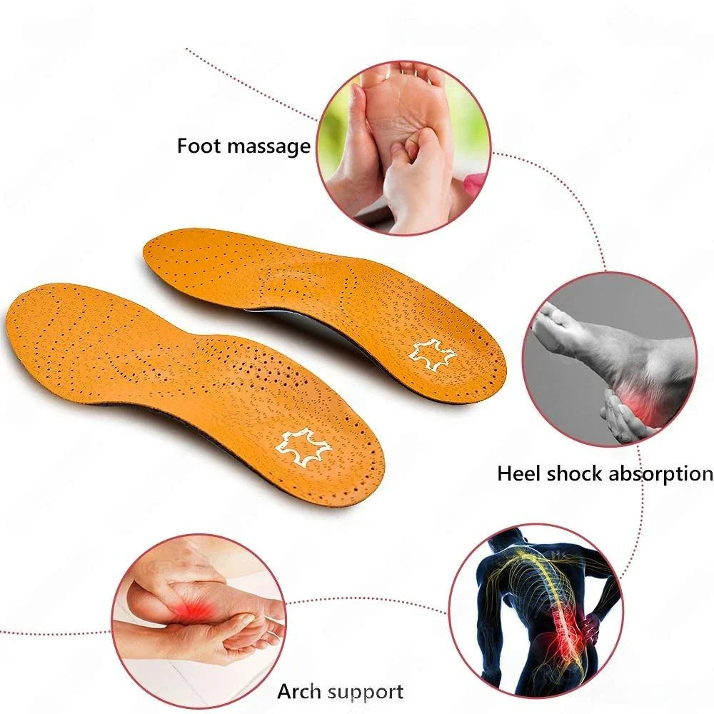 Premium Orthotic Leather Insoles with 3D Orthopaedic Design for Flat Feet and Arch Support