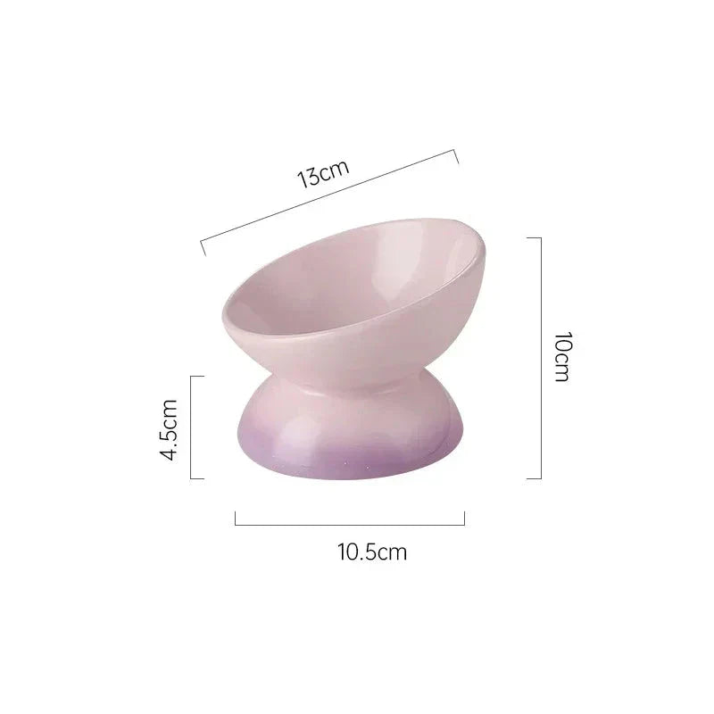Gradient Ceramic Cat Bowl with raised and tilted design for comfortable pet dining
