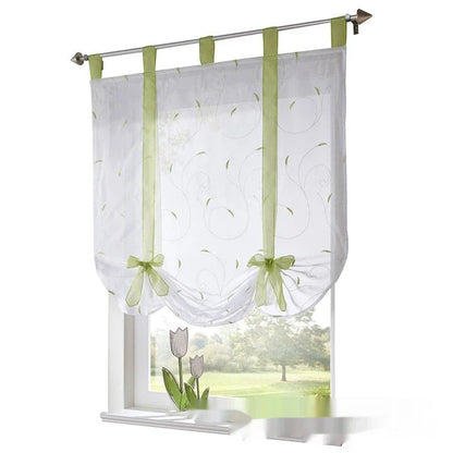 Premium embroidered curtain with adjustable rod in various sizes, showcasing a delicate floral pattern for a refined pastoral charm in the home.