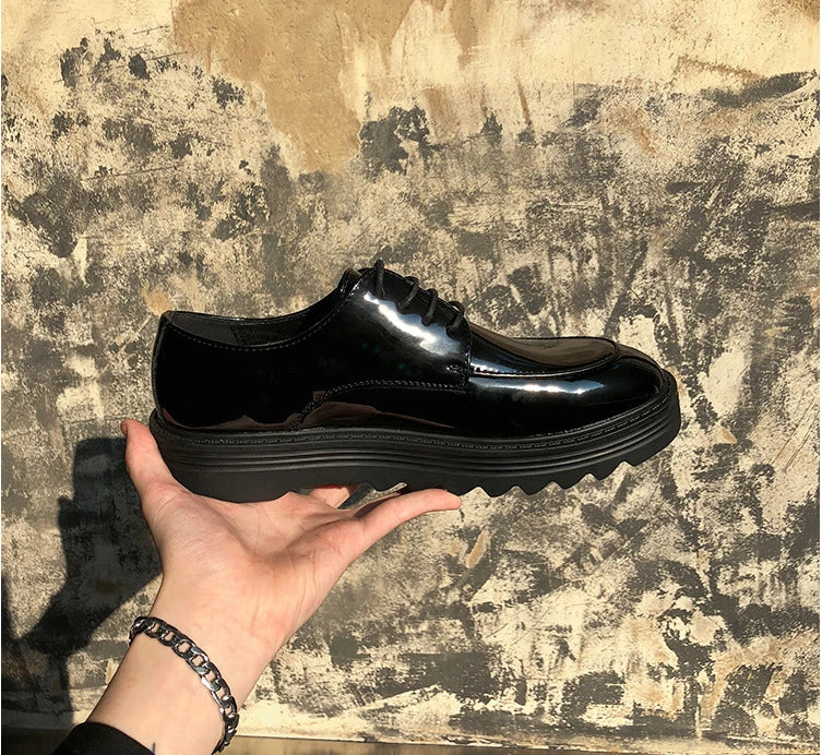 Premium microfiber leather casual shoes with thick rubber sole, low-top design, and striking Korean-inspired details