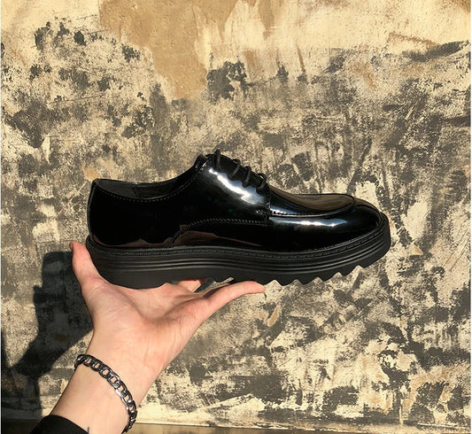 Premium microfiber leather casual shoes with thick rubber sole, low-top design, and striking Korean-inspired details