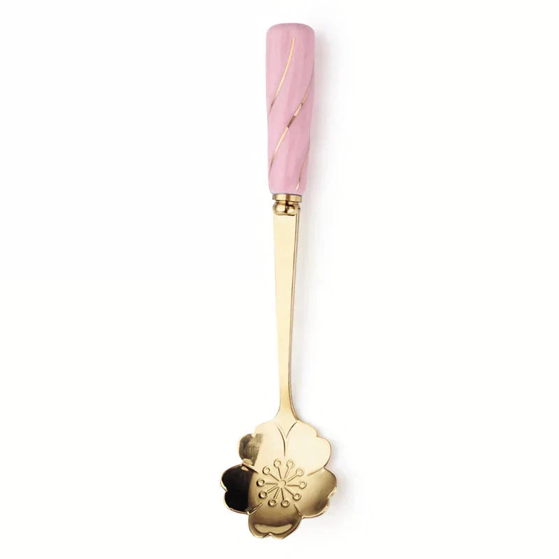 Elegant stainless steel flower teaspoon with ceramic handle in various colours and flower shapes