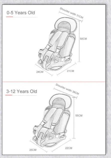 Adjustable infant car seat cushion with 5-point harness, plush padding, and foldable design for safe and comfortable travel with children