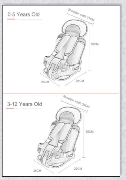 Adjustable infant car seat cushion with 5-point harness, plush padding, and foldable design for safe and comfortable travel with children