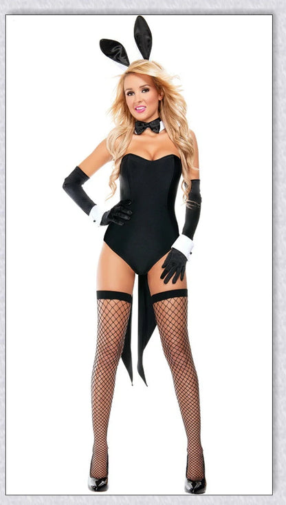 Elegant velvet bunny costume with a captivating design, perfect for Halloween, roleplay, and costume parties