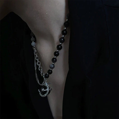 Black agate dragon pendant necklace made of titanium steel with adjustable chain and elegant design