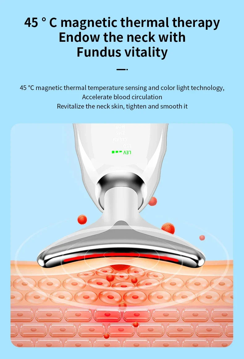 Neck and Face Beauty Device with Colorful LED Photon Therapy for Skin Tightening, Wrinkle Reduction and Double Chin Removal