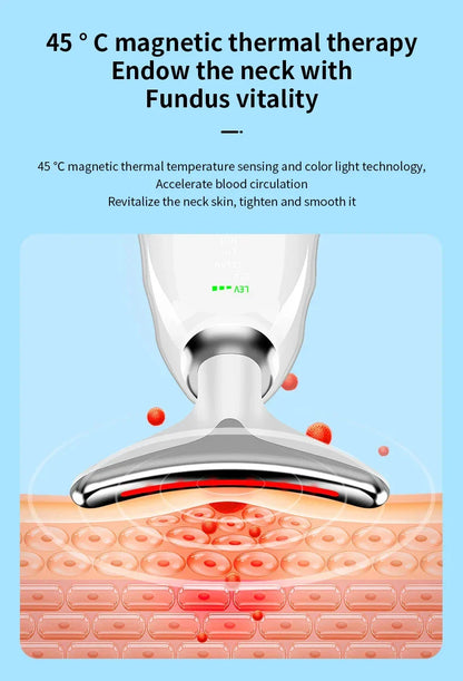 Neck and Face Beauty Device with Colorful LED Photon Therapy for Skin Tightening, Wrinkle Reduction and Double Chin Removal