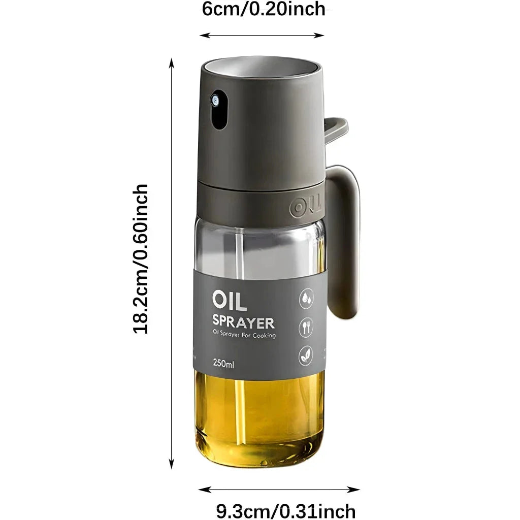 Elegant borosilicate glass oil spray bottle with ergonomic design for hassle-free, healthy cooking