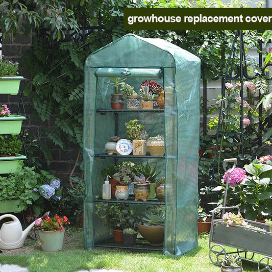 Compact 4-Tier Mini Greenhouse Cover with Roll-up Zipper Door for Small Gardens