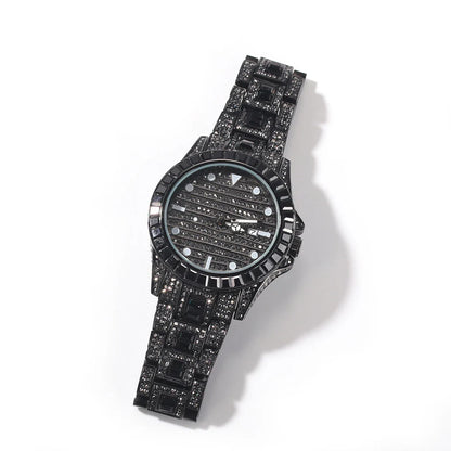 Elegant black diamond butterfly quartz watch with dual buttons and a sleek 43mm stainless steel case