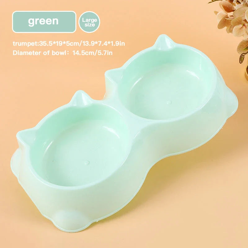 Dual Pet Feeding Bowl with Separate Food and Water Compartments, Anti-Slip Base, and Rounded Design for Cats and Dogs