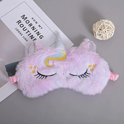 Cosy glitter unicorn sleep mask with plush fabric and adjustable elastic band for a comfortable, customised fit