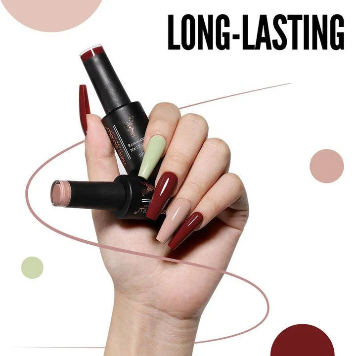 A set of six nude-coloured gel nail polishes in an autumn-inspired collection for long-lasting, salon-quality manicures